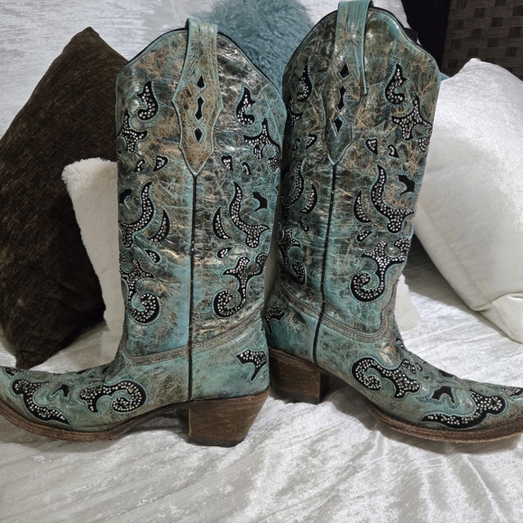 Corral Teal, Silver And Black Embellished Boots Size 8 EUC!! - Picture 3 of 12